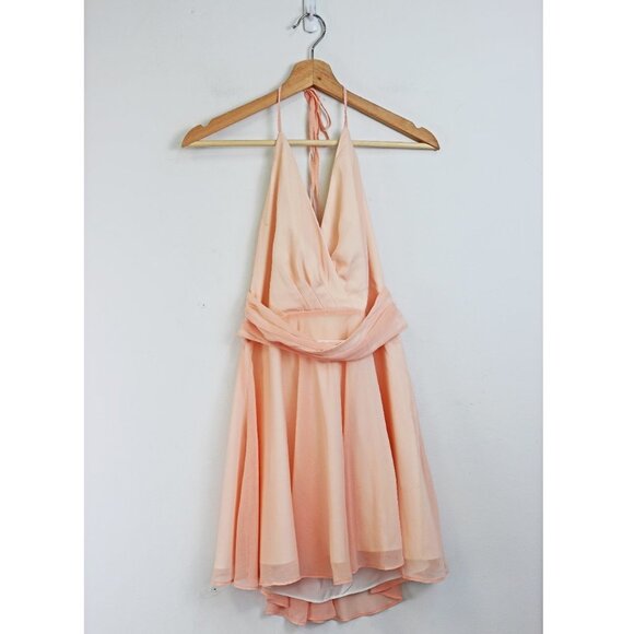 NBD Chiffon Halter Fit & Flare Mini Dress Pink‎ S - Picture 1 of 7